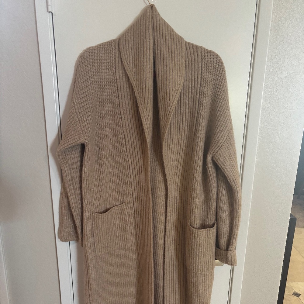 A New Day Chunky Knit Long Cardigan Sweater Medium Tan